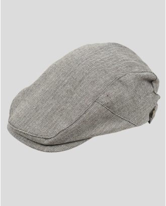 ДВУЦВЕТНА МЕЛАНЖИРАНА ШАПКА ТИП КАСКЕТ В КАФЯВО И БЯЛО С ЛОГО 