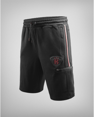 ЧЕРНИ БЕРМУДИ ОТ ГЛАДКО ТРИКО С ТРИ ДЖОБА И  БРОДЕРИЯ ЛОГО H8S