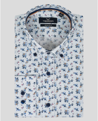 СВЕТЛОСИНЯ ПАМУЧНА РИЗА С КОНТРАСТЕН ФЛОРАЛЕН ДЕСЕН