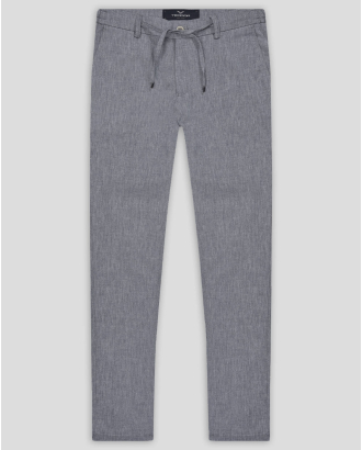 ВТАЛЕН ПАНТАЛОН С ЛАСТИК И ВРЪЗКИ  В ТЪМНОСИН МЕЛАНЖ