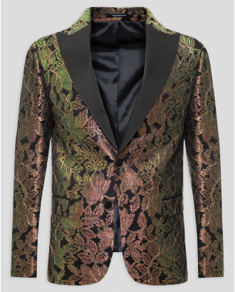 МНОГОЦВЕТНО ЦЕРЕМОНИАЛНО САКО СЪС САТЕНИРАН РЕВЕР ВЪВ ФЛОРАЛЕН ДЕСЕН 