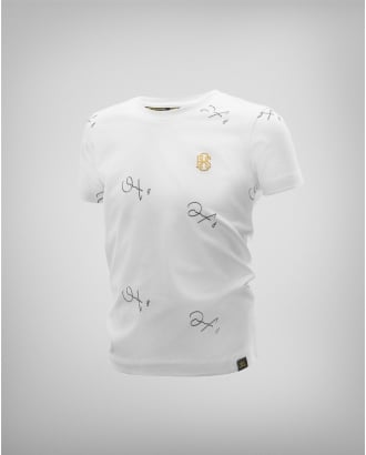 ДЕТСКА БЯЛА ТЕНИСКА С ЕФЕКТЕН ПРИНТ ПОДПИС И ЛОГО H8S 