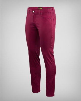 ПАНТАЛОН H8S С КОЖЕНА ЛОГО ЕМБЛЕМА И БРОДЕРИЯ ПОДПИС В БОРДО