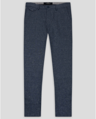 ВТАЛЕН ЧИНО ПАНТАЛОН С БРОДЕРИЯ ЛОГО В ТЪМНОСИН МЕЛАНЖ 