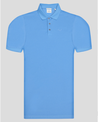 СИНЯ ТЕНИСКА С ПОЛО ЯКА И ТОНАЛЕН ПРИНТ ЛОГО