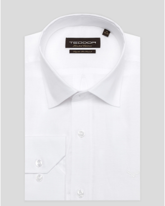 БЯЛА КЛАСИЧЕСКА РИЗА ОТ ЛЕН И СОРОНА СВОБОДЕН СИЛУЕТ