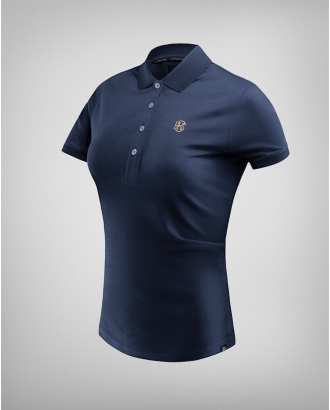 ТЪМНОСИНЯ ДАМСКА ТЕНИСКА С ПОЛО ЯКА И КОНТРАСТНА  БРОДЕРИЯ  ЛОГО H8S 