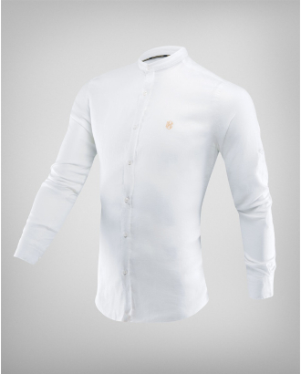 БЯЛА ФИНА ЛЕНЕНА РИЗА С ПОПСКА ЯКА  И БРОДЕРИЯ ЛОГО H8S