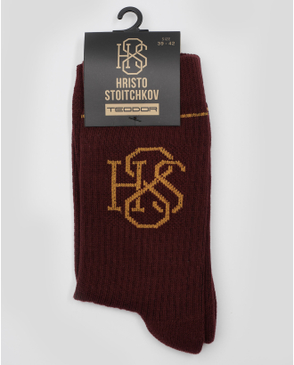  СПОРТНИ ЧОРАПИ С КОНТРАСТЕН ЛОГО ПРИНТ H8S В БОРДО
