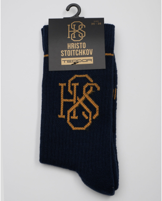 ТЪМНОСИНИ СПОРТНИ ЧОРАПИ С КОНТРАСТЕН ЛОГО ПРИНТ H8S