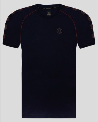 ТЪМНОСИНЯ ТЕНИСКА С ОБЛО ДЕКОЛТЕ И КОНТРАСТЕН ЛОГО ПРИНТ H8S