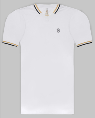 БЯЛА ТЕНИСКА H8S С V-ОБРАЗНО ДЕКОЛТЕ И РЕЛЕФЕН ЛОГО ПРИНТ