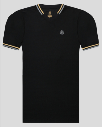 ЧЕРНА ТЕНИСКА H8S С V-ОБРАЗНО ДЕКОЛТЕ И РЕЛЕФЕН ЛОГО ПРИНТ