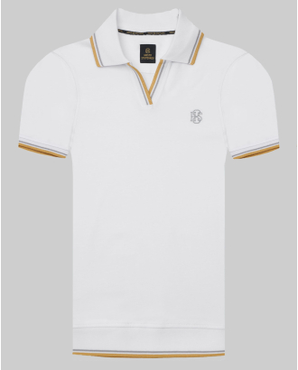  БЯЛА ТЕНИСКА H8S С ПОЛО ЯКА И КОНТРАСТНА ДЕСЕНАЦИЯ