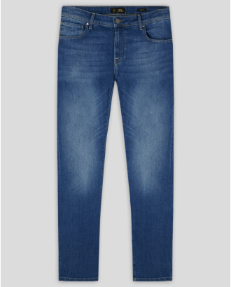 СИНИ ДЪНКИ H8S С КОНТРАСТНИ ШЕВОВЕ И КОЖЕНА ЛОГО ЕМБЛЕМА