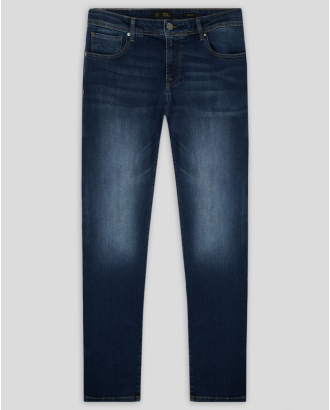 ТЪМНОСИНИ ДЪНКИ H8S  СВОБОДЕН СИЛУЕТ С КОНТРАСТНА КОЖЕНА ЕМБЛЕМА