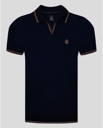  ТЪМНОСИНЯ ТЕНИСКА H8S С ПОЛО ЯКА И КОНТРАСТНА ДЕСЕНАЦИЯ