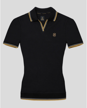 ДАМСКА ЧЕРНА ТЕНИСКА H8S С ПОЛО ЯКА И КОНТРАСТНА ДЕСЕНАЦИЯ