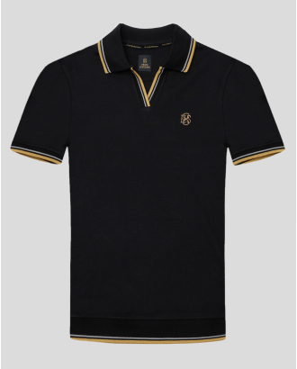 ДЕТСКА ЧЕРНА ТЕНИСКА H8S С ПОЛО ЯКА И КОНТРАСТНА ДЕСЕНАЦИЯ