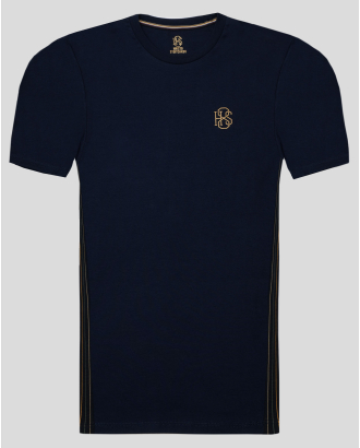 ТЪМНОСИНЯ ТЕНИСКА С ОБЛО ДЕКОЛТЕ И КОНТРАСТЕН ЛОГО ПРИНТ H8S