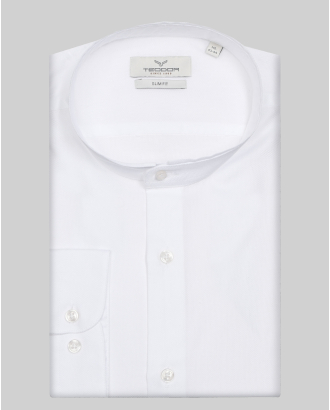 БЯЛА ПАМУЧНА РИЗА С ПОПСКА ЯКА В СИТНА СТРУКТУРА С ЛОГО