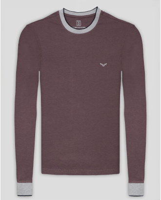  БЛУЗА ТРИКО ОТ ПАМУК И МОДАЛ С ЛОГО ПРИНТ В БОРДО