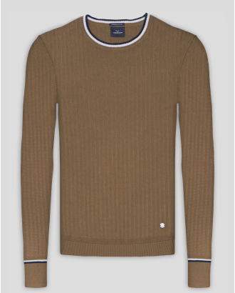  ПУЛОВЕР В ЦВЯТ ОХРА С ЕДРА РИПСЕНА СТРУКТУРА И ДЕСЕНАЦИИ 