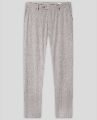 БЕЖОВ ЧИНО ПАНТАЛОН МЕЛАНЖ В ДВУЦВЕТНО КАРЕ ВТАЛЕН СИЛУЕТ