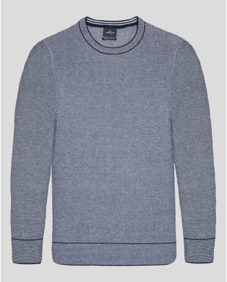 ПАМУЧЕН ПУЛОВЕР С ДВУЦВЕТНА СТРУКТУРНА ПЛЕТКА В ТЪМНОСИНЬО И БЯЛО 