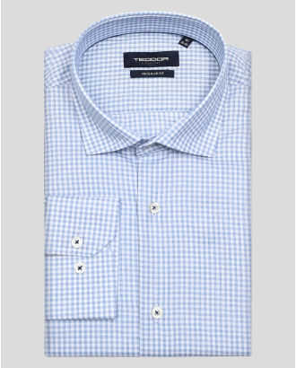 ДВУЦВЕТНА СТРУКТУРНА РИЗА В СИНЬО И БЯЛО КАРЕ  СВОБОДЕН СИЛУЕТ