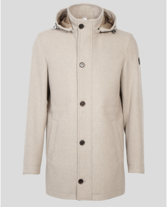 ПАЛТО С ПОДВИЖНА КАЧУЛКА В БЕЖОВ МЕЛАНЖ СРЕДНА ДЪЛЖИНА