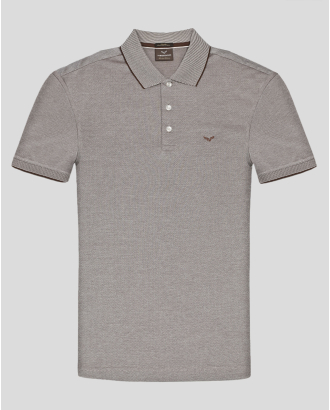 ТЕНИСКА С ЯКА И КОПЧЕТА ОТ МЕРСЕРИЗИРАН ПАМУК В КАМЕЛ И ЕКРЮ МЕЛАНЖ