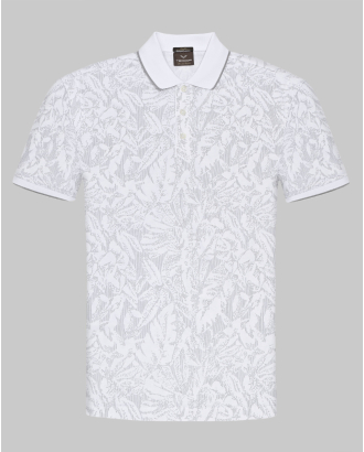 БЯЛА ТЕНИСКА ОТ ДВОЙНО МЕРСЕРИЗИРАН ПАМУК С ЕФЕКТЕН ПРИНТ В СИВО 