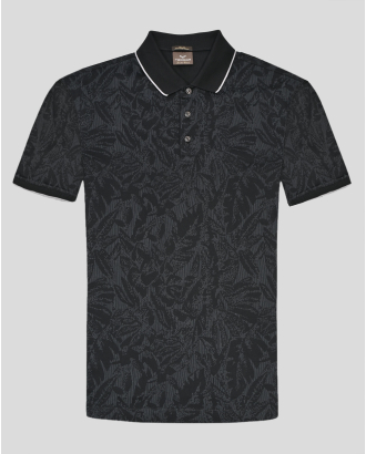 ЧЕРНА ТЕНИСКА ОТ ДВОЙНО МЕРСЕРИЗИРАН ПАМУК С ЕФЕКТЕН ТОНАЛЕН ПРИНТ