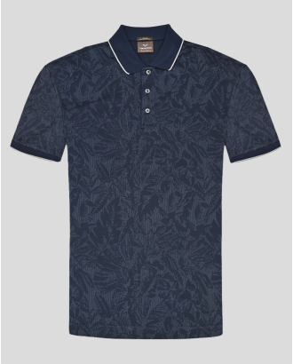 ТЪМНОСИНЯ ТЕНИСКА ОТ ДВОЙНО МЕРСЕРИЗИРАН ПАМУК С ЕФЕКТЕН ТОНАЛЕН ПРИНТ