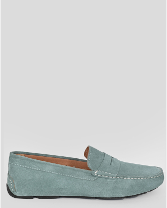 ЗЕЛЕНИ МОКАСИНИ ОТ ЕСТЕСТВЕН ВЕЛУР С ТОНАЛЕН ДЕКОРАТИВЕН ЕЛЕМЕНТ