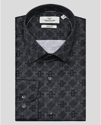 ЧЕРНА РИЗА ОТ САТЕНИРАН ПАМУК С ФИГУРАЛЕН ПРИНТ