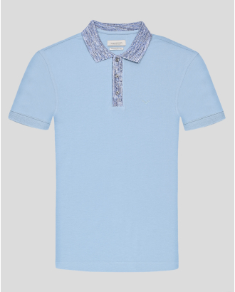 СВЕТЛОСИНЯ ТЕНИСКА С ПЛЕТЕНА ЯКА ОТ PREMIUM ПАМУК 