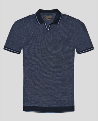 ТЪМНОСИНЯ ТЕНИСКА МЕЛАНЖ С ПОЛО ЯКА ОТ МЕРСЕРИЗИРАН ЕГИПЕТСКИ ПАМУК 