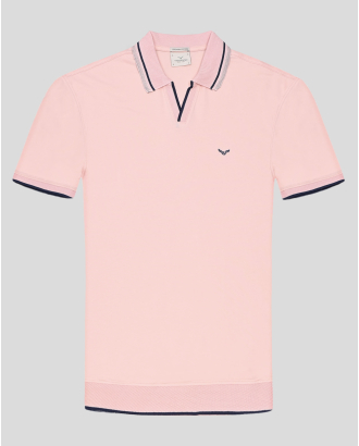 РОЗОВА ТЕНИСКА С ПОЛО ЯКА И V-ОБРАЗНО ДЕКОЛТЕ ОТ PREMIUM ПАМУК 