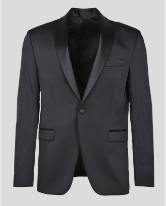 ЧЕРНО САКО ЦЕРЕМОНИЯ СЪС САТЕНИРАНА ШАЛ ЯКА ВТАЛЕН СИЛУЕТ