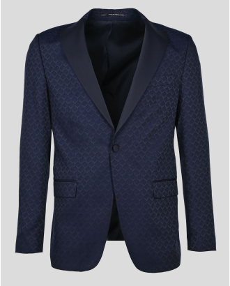 ТЪМНОСИНЬО САКО ЦЕРЕМОНИЯ С ОСТЪР САТЕНИРАН РЕВЕР ВТАЛЕН СИЛУЕТ