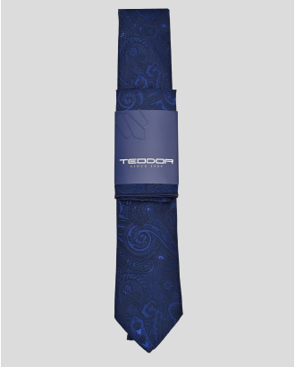 ТЪМНОСИН КОМПЛЕКТ ВРАТОВРЪЗКА И КЪРПА ЗА САКО С ПЕЙСЛИ МОТИВИ