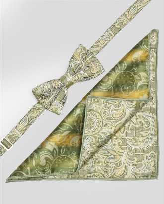 СВЕТЛОЗЕЛЕН КОМПЛЕКТ ОТ ПАПИЙОНКА И КЪРПИЧКА С ПЕЙСЛИ МОТИВИ