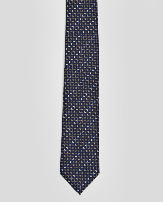 СТРУКТУРНА ВРАТОВРЪЗКА В ТЪМНОСИНЬО, КАФЯВО И СИВО С ФИГУРАЛНИ МОТИВИ