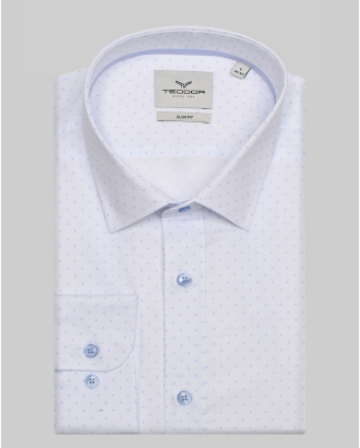 БЯЛА РИЗА ОТ ПАМУЧЕН ГАБАРДИН СЪС СИТЕН КОНТРАСТЕН ПРИНТ