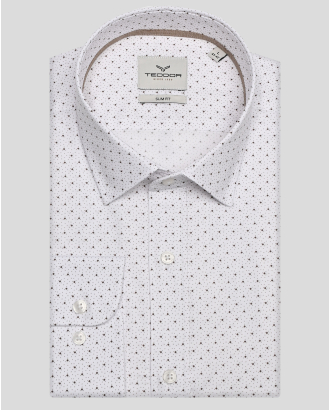 БЯЛА РИЗА ОТ ПАМУЧЕН ГАБАРДИН С КОНТРАСТЕН ФИГУРАЛЕН ДЕСЕН