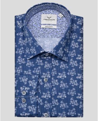 ДВУЦВЕТНА РИЗА В СИНЬО И БЯЛО С ЕФЕКТЕН ФЛОРАЛЕН ПРИНТ