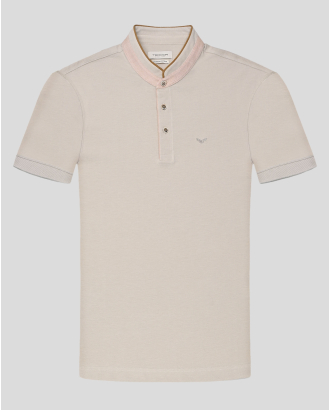 БЕЖОВА ТЕНИСКА ОТ PREMIUM ПАМУК С ПОПСКА ЯКА И КОНТРАСТНА ГАРНИТУРА 