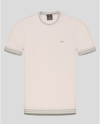 БЕЖОВА ТЕНИСКА С ЕФЕКТ  НА ПЛЕТИВО И КОНТРАСТНА ДЕСЕНАЦИЯ